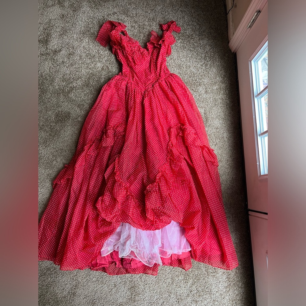 Vtg ‘70s Retro GUNNE SAX Jessica McClintock Polka Dot Red/White Long Party Dress